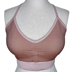 Nylora Erin Rib Knit Tank Sports Bra sz L * Sienna & Pale Rose Ribbed Ruched